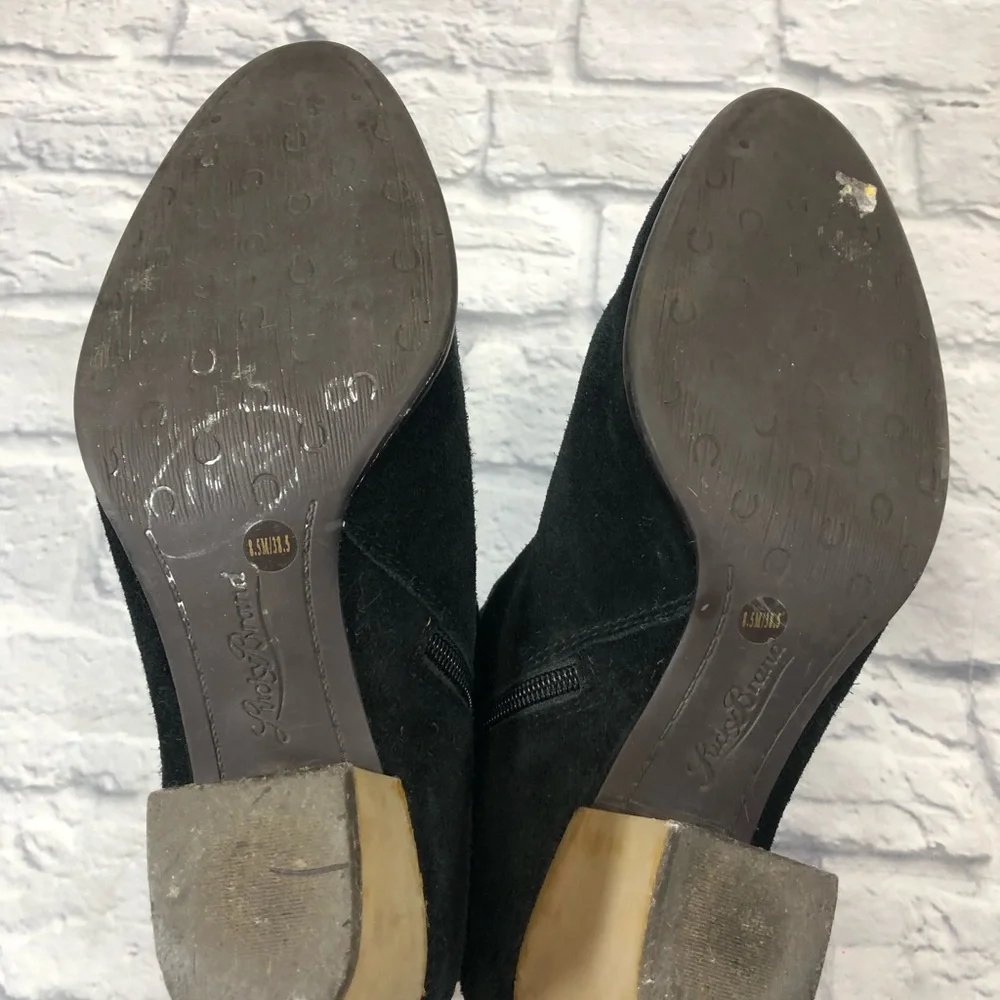 Lucky Brand black leather suede booties with heel Size 8.5 Zip up ankle